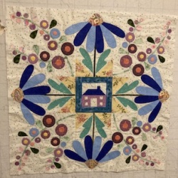 So excited. I finished block 4. My colors are inspired from the confetti fabric.