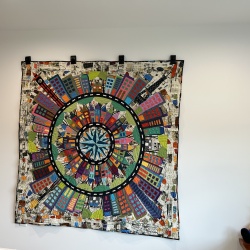I finally finished!!! The quilting is done with an edge to edge design that was done on a longarm that I rented in Massachusetts. Thank you Louise of Burlington Electric Quilters! So happy to have it on my wall of our new townhome that we moved into in South Burlington, Vermont! Thank you Barbara for all your support!!!!