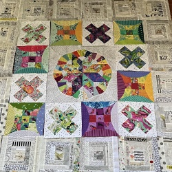 Log cabin blocks are fun and done!  I decided to make them more vivid than the pattern and will forgo the appliqué; although, I’m tempted to do some smaller embroidery on these blocks.