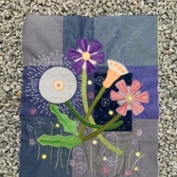 I'm using Oakshott cotton for the background as I have quite a lot of small pieces. I decided against the frog going for more flowers instead. I'm looking forward to deciding how to finish this project.