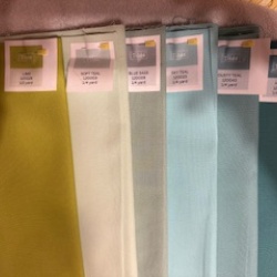 Lime grn is 1/2 yd on left.  Soft Teal is 1/4 yd next to Lime.