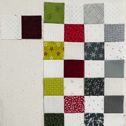 Squares - One strip is green & red with white. The other strip is gray and white.
