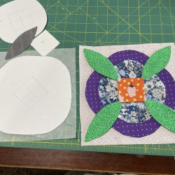 My attempt to use interfaced turned appliqué for the Month 3 block.