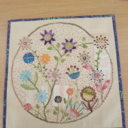 Hi Alex and friends this is a previous Sue Spargo project which I backed with batik added a hanging sleeve and binding as you would a quilt. Works well for me. Maureen.