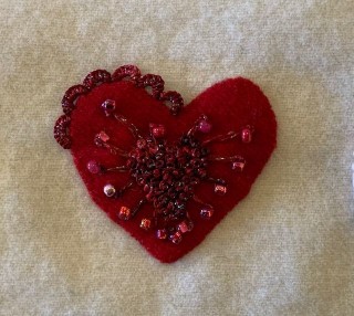 Stitched Heart by Anna's friend Deb from their Sue Spargo workshop in February 2020