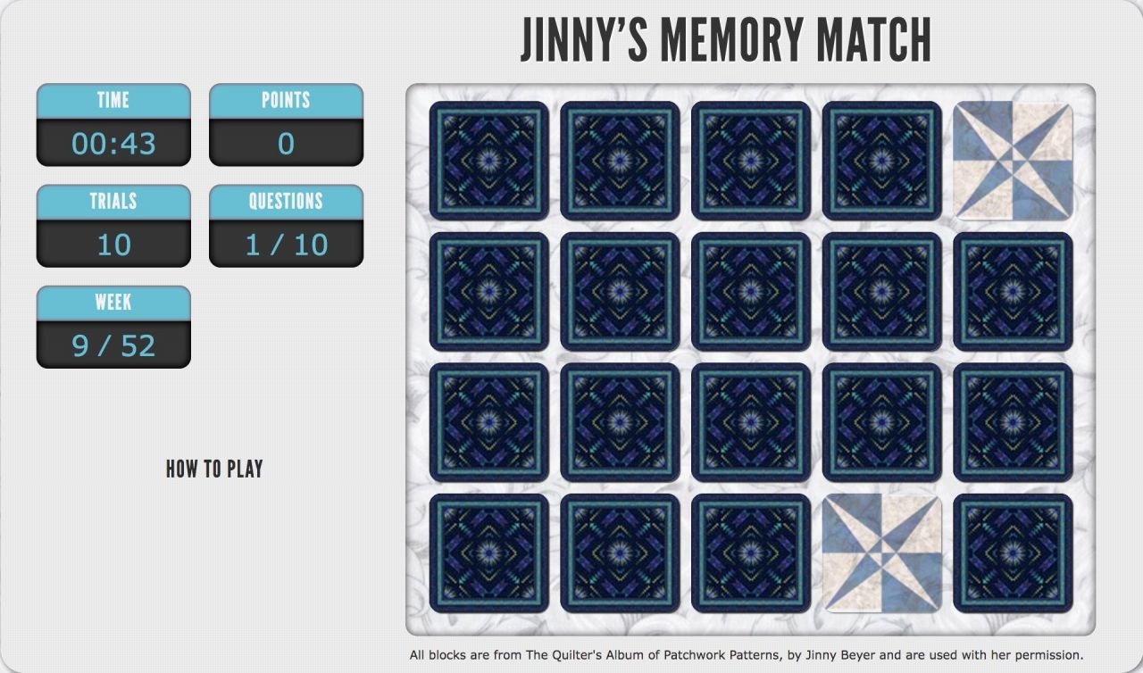 Play Jinny Beyer's Memory match game for April 25, 2022