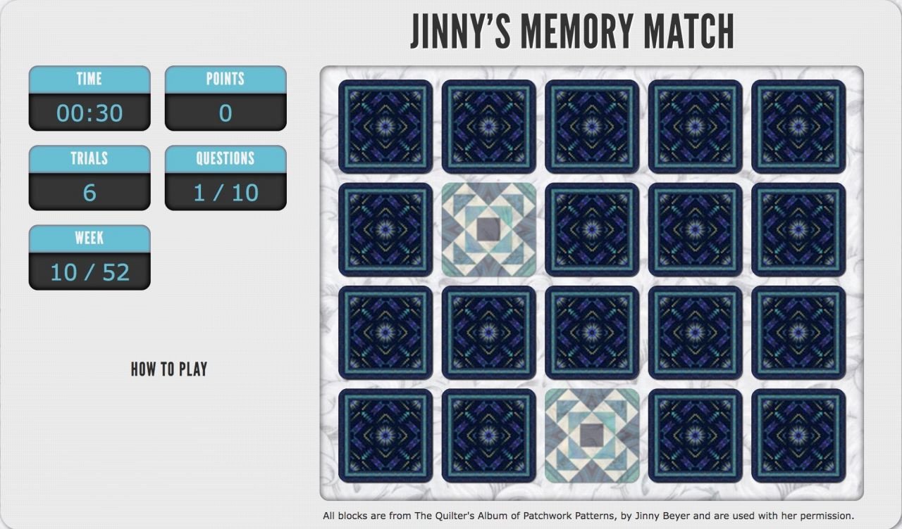 Play Jinny Beyer's Memory match game for May 2, 2022