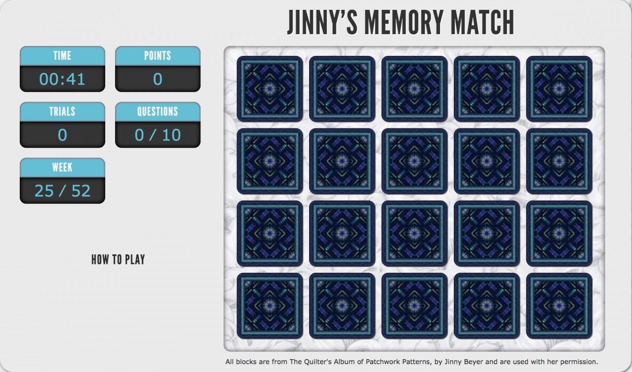 Play Jinny Beyer's Memory Match game for August 9, 2021