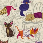Powerful Animal Cats Oxford Cloth YGA-71000-1 A for Kokka USA - By The Half Yard