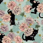Hyakka Ryoran Neko - Mini Metallic QUGHR3450-11C Aqua for Quilt Gate - By The Half Yard